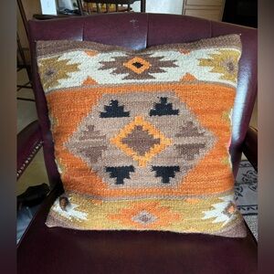 Lodge Geometric Wool and Jute Pillow Cover with pillow.